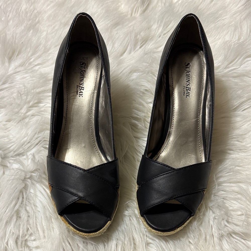 St. John's Bay Black Peep-Toe Espadrille Wedges